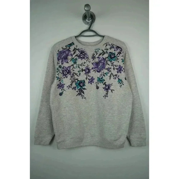 Vintage Sweater Gray 90s Floral Art Women's Medium #662 - Picture 1 of 7